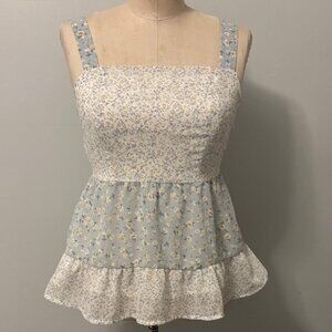 Paper Crane Blue and Cream Floral Blouse - XS